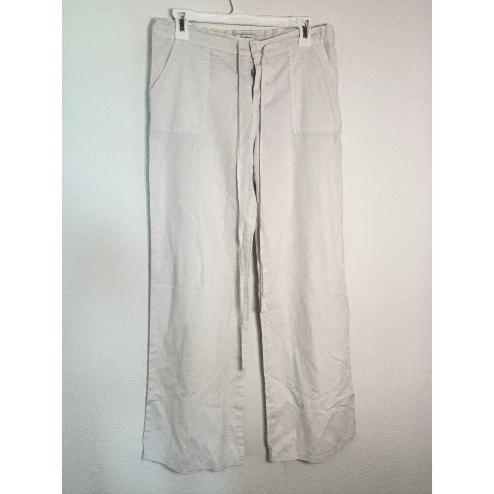 Minx USA Cream Linen Blend Wide Leg Drawstring Pants Size Medium Coastal Casual